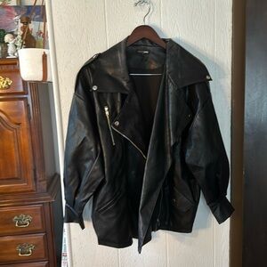 Bandana Accent Oversized Faux Leather Jacket